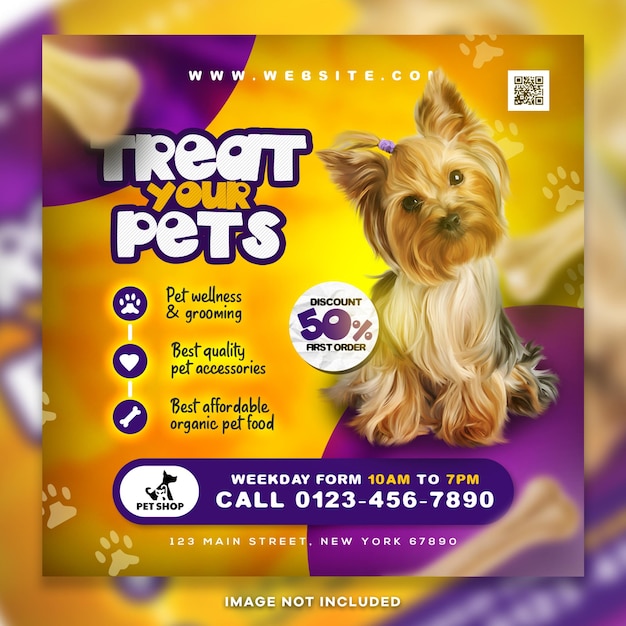 Pet care shop instagram post banner design psd