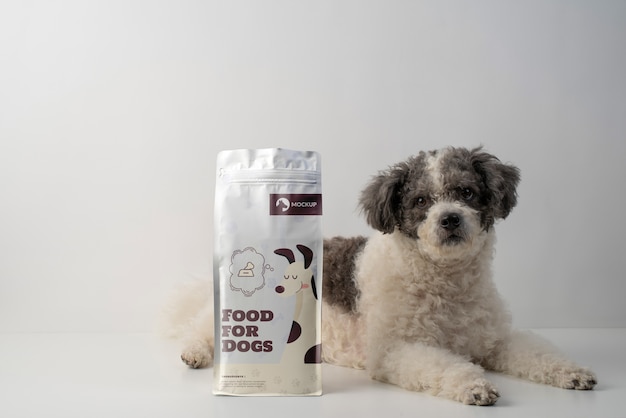 PSD pet food bag mock-up with adorable dog