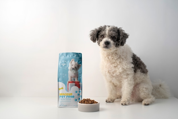 Pet food bag mock-up with adorable dog