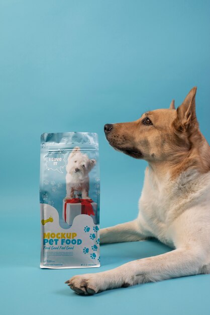 Pet food bag mock-up with adorable dog