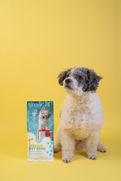 PSD pet food bag mock-up with adorable dog