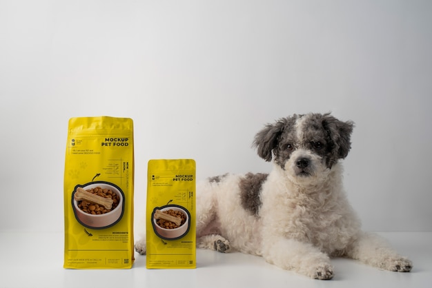 PSD pet food bags mock-up with dog
