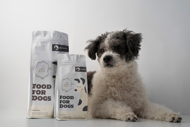 PSD pet food bags mock-up with dog