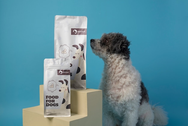 PSD mock-up di sacchetti di cibo per animali domestici con cane