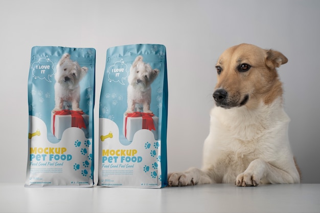 PSD mock-up di sacchetti di cibo per animali domestici con cane