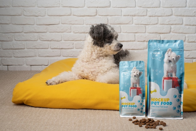 PSD mock-up di sacchetti di cibo per animali domestici con cane