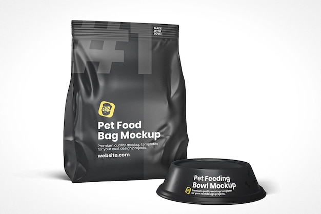 PSD pet food packaging mockup with bowl