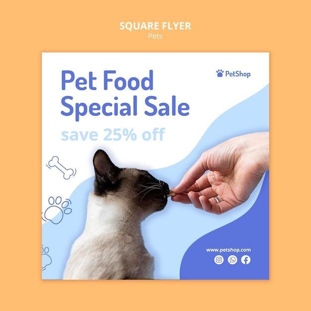 PSD pet food shop business square flyer template