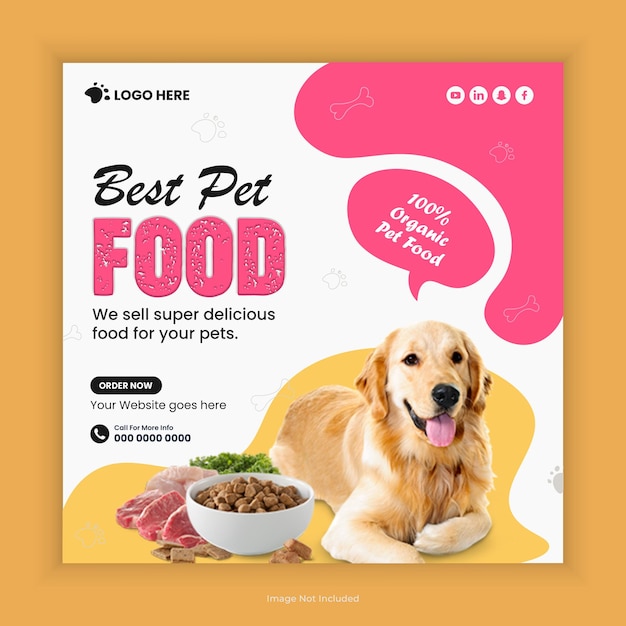 pet food social media post design or dog food store instagram square flyer template