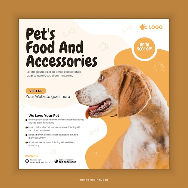 pet food social media post design or pet food and accessories sale instagram square banner template
