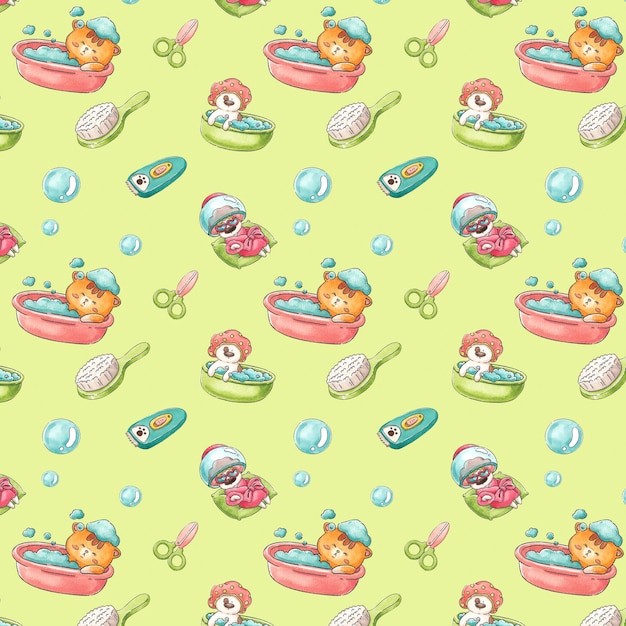 Pet Grooming Care handgetekende waterverf schilderij patroon naadloos ontwerp