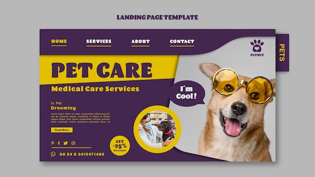 Modello di pagina di destinazione per cure mediche per animali domestici