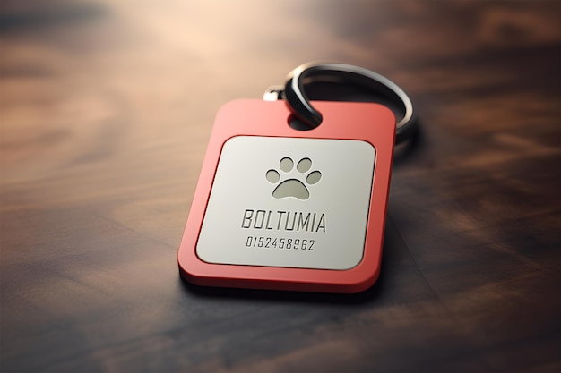 PSD pet name tag mockup met naam en telefoonnummer