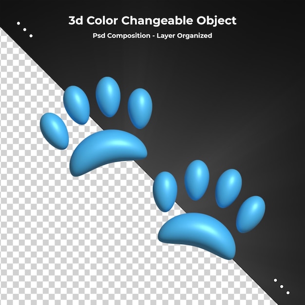 PSD pet paw sign cat leg cute symbol 3d render