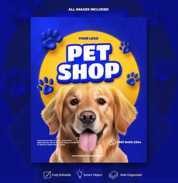 PSD modello di post banner per i social media della pet shop