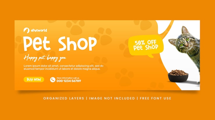 PSD pet shop social media post facebook cover banner template