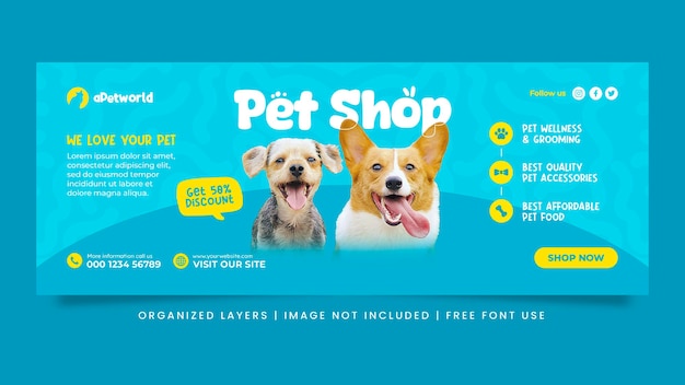 Pet shop social media post facebook cover banner template