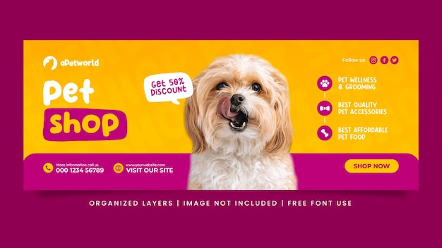 Pet shop social media post facebook cover banner template