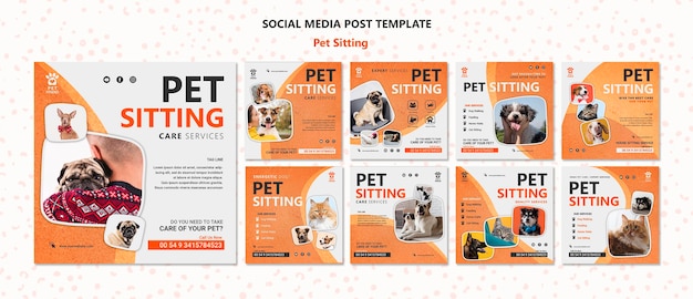 Modello di post sui social media concetto di pet sitting