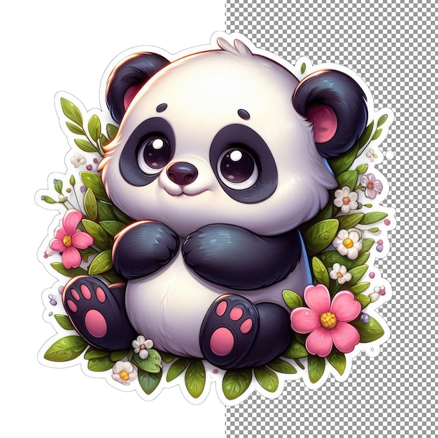 PSD petal panda adorable bear among blooms sticker (petal panda, schattige beer tussen bloemen)