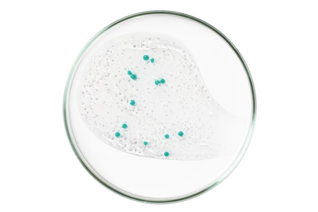 PSD petri dish isolated on empty background a smear of a transparent gel serum in a petri dish