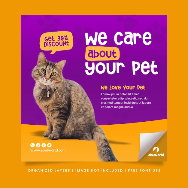 PSD pets animal care promotion social media and instagram post web banner template