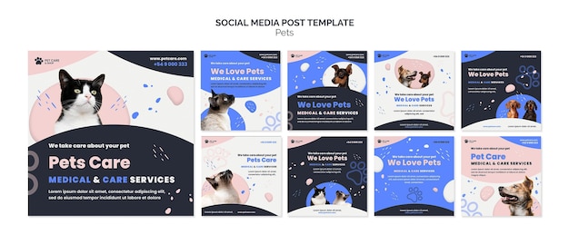 PSD pets care social media post design template