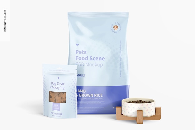 Pets food scene mockup, front view