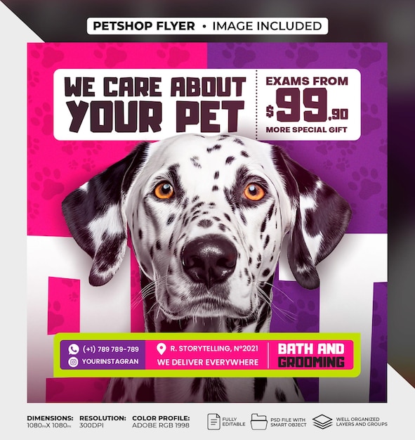 PSD pets instagram and facebook post or cover template