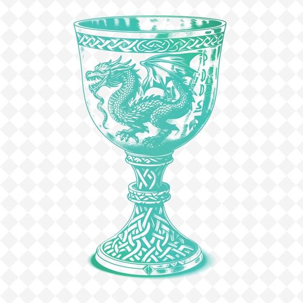 PSD pewter goblet outline with dragon design and rune inscripti illustration frames decor collection