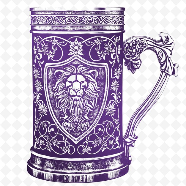 Pewter Tankard Outline Z Lion Crest I Vine Pattern Lio Ilustracja Ramki Dekoracja Kolekcja