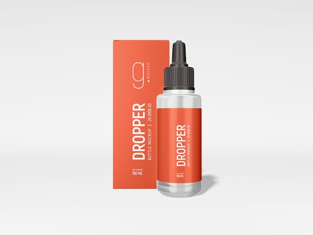 Pharmaceutical dropper bottle with box packaging mockup