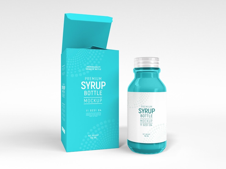 PSD pharmaceutical medicine syrup bottle packaging mockup