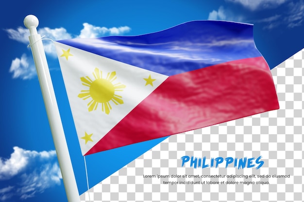 PSD philippines realistic flag 3d render isolated or 3d philippines waving flag illustration