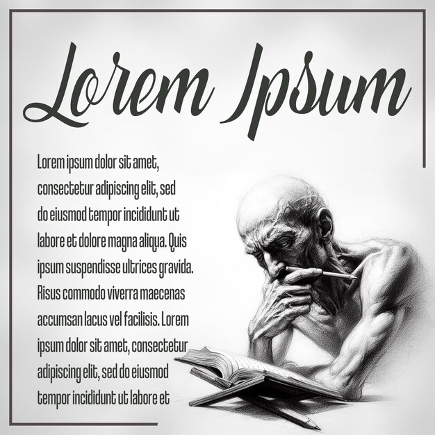 Шаблон поста с портретом философа psd с редактируемым текстом в стиле угля