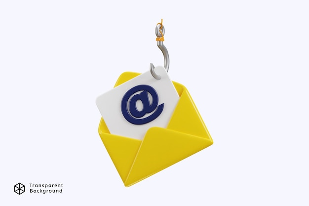 PSD e-mail di phishing sull'icona di sicurezza informatica illustrazione vettoriale di rendering 3d