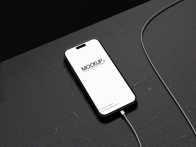 Phone 14 mockup charging phone with black background