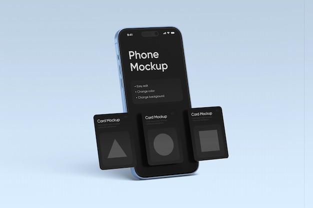 PSD phone 14 mockup with gravity cards