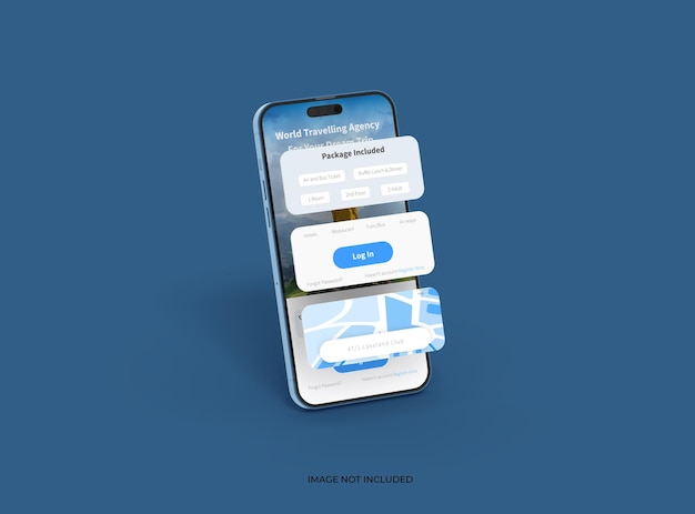 Phone 14 pro isometric Mockup Design of Mobile App Screens with separated popups ui ux app concept 3d render