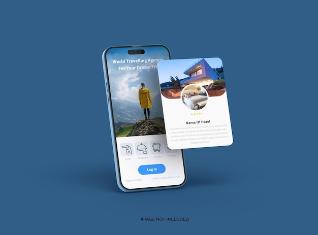 Phone 14 Pro isometrisk mockup-design av mobilappskjermer med separate popup-vinduer UI UX app-konsept 3D-rendering