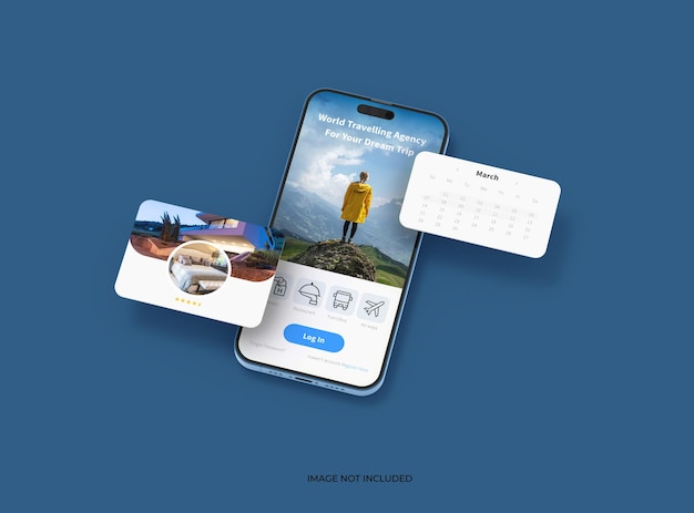 Phone 14 Pro isometrisk mockup-design av mobilappskjermer med separate popup-vinduer UI UX app-konsept 3D-rendering