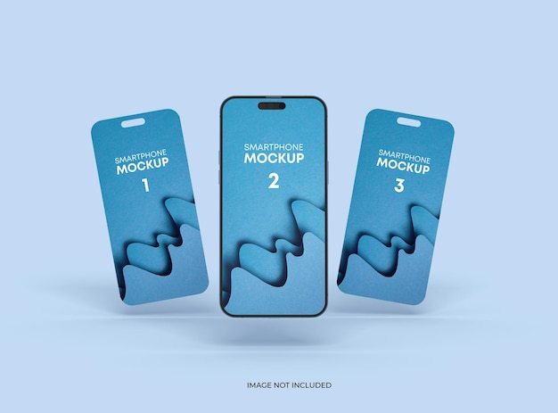 Phone 14 Pro -mallikuva ja joitakin erillisiä näyttöjä kelluvassa UI UX -sovelluskonseptissa, 3d-renderöidä