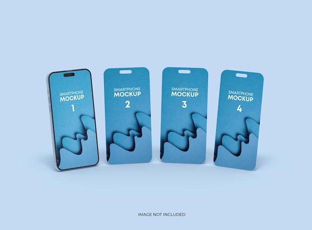Phone 14 Pro -mallikuva ja joitakin erillisiä näyttöjä kelluvassa UI UX -sovelluskonseptissa, 3d-renderöidä
