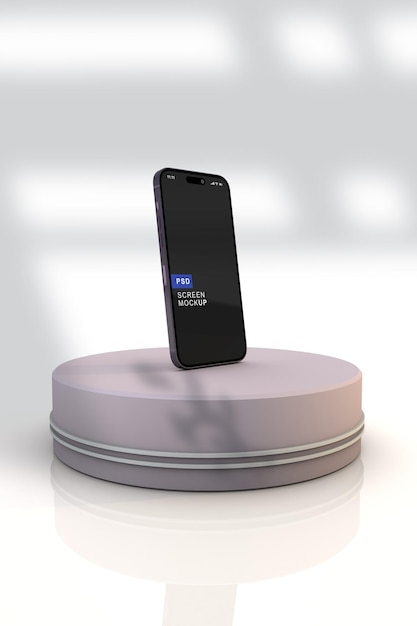 Phone 14 pro mockup display on modern podium