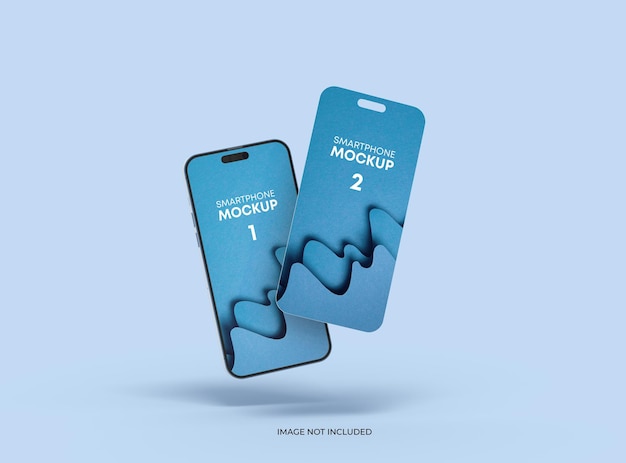 Phone 14 pro mockup og nogle adskilte skærme, der flyder, ui ux app-koncept 3D-rendering
