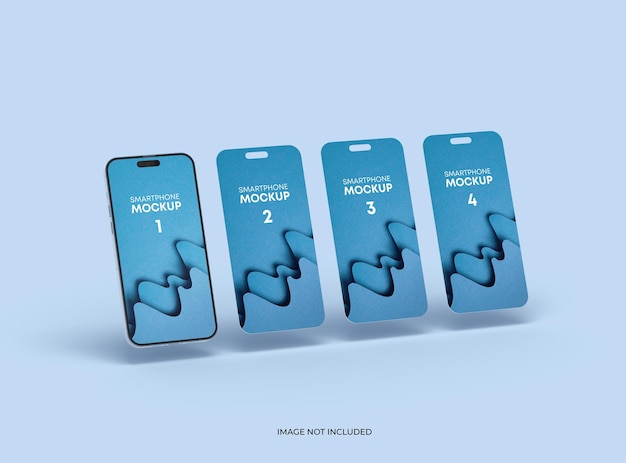 Phone 14 pro mockup og nogle adskilte skærme, der flyder, ui ux app-koncept 3D-rendering