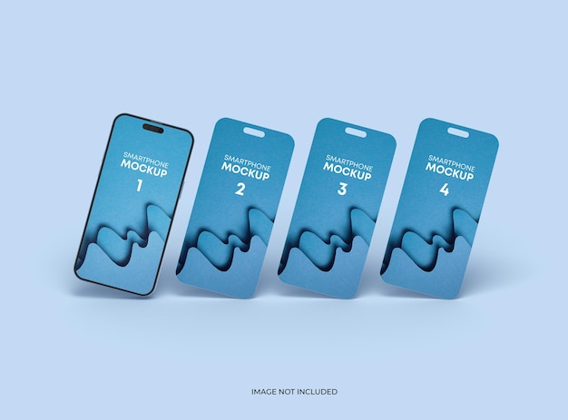 Phone 14 pro mockup og nogle adskilte skærme, der flyder, ui ux app-koncept 3D-rendering