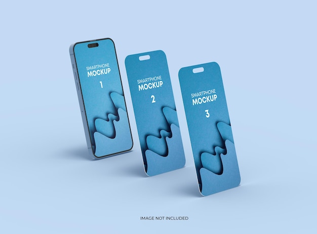 Phone 14 pro mockup ve bazı ayrılmış ekranlar, yüzen arayüz tasarım uygulama konsepti 3D render