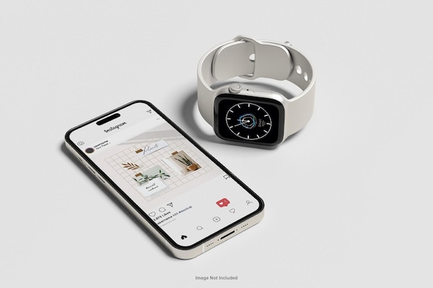 Telefono 14 pro con mockup di smartwatch