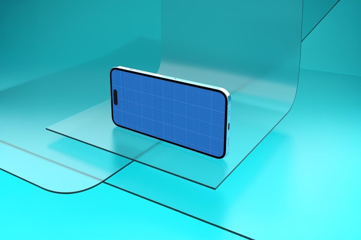 PSD phone 16 on glass mockup